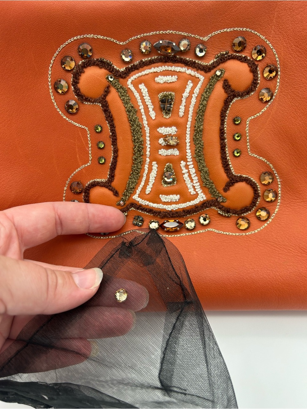 Celine - Orange Leather Studded Satchel / Y2K Purse / Bag - Picture 15 of 16